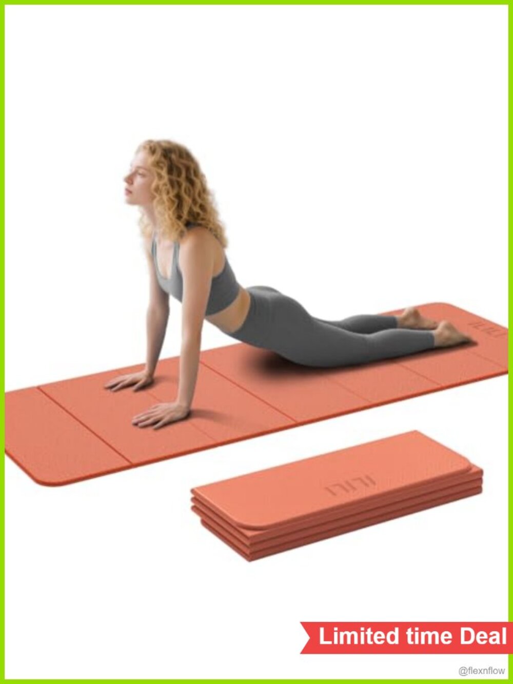 Foldable Yoga Mat 71" x 24" 0.3" Thick - TPE Non-Slip Lightweight